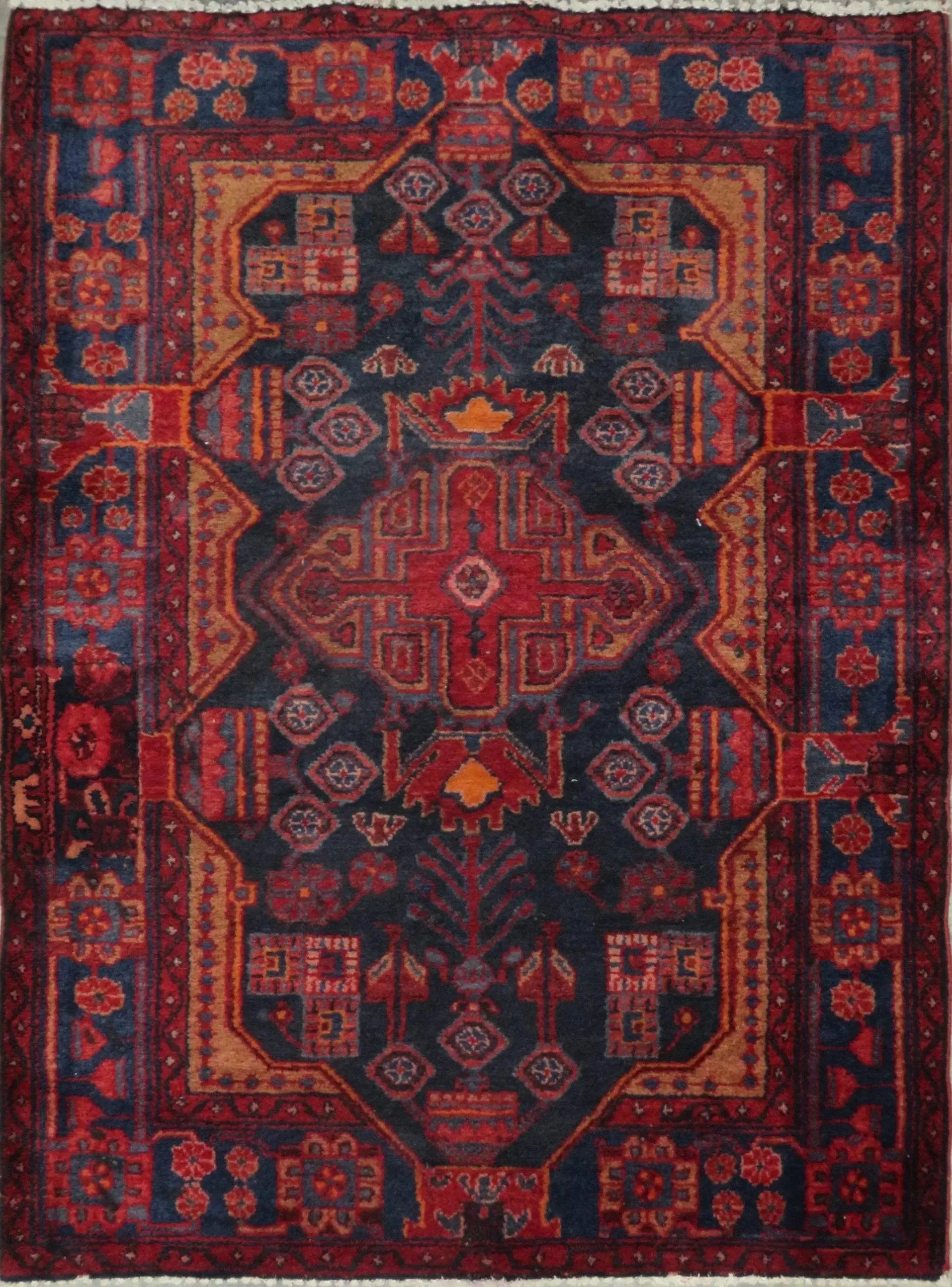One Of The Kind Hand-Knotted Persian Wool Rug _ Luxurious Vintage Design, 5'0" x 3'7", Artisan Crafted